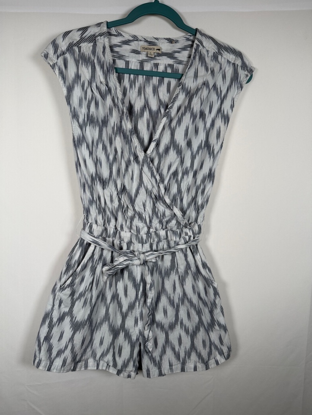 Toad&Co Shakti Romper in an ikat print